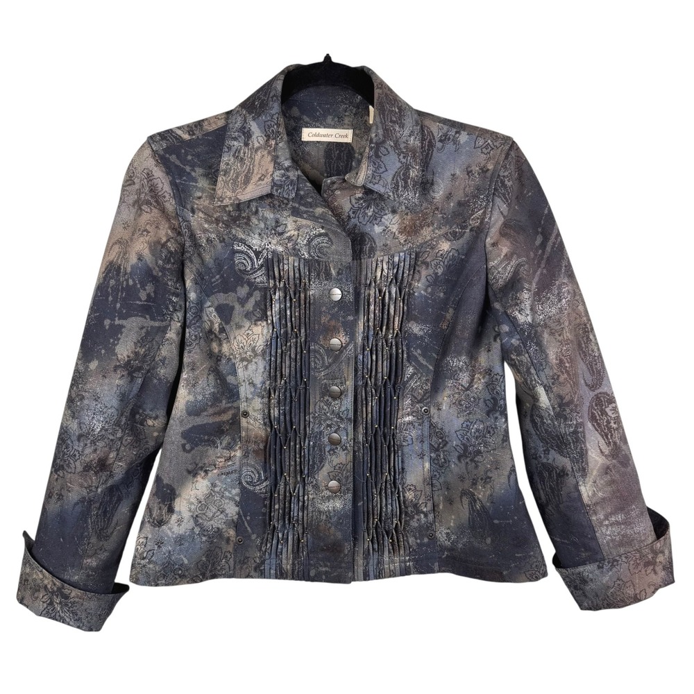 Coldwater Creek Jacket Women's P4 Paisley Print‎ Snap Blue Brown